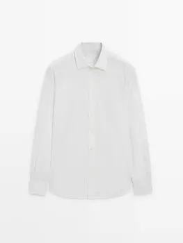 Рубашка стандартного кроя в полоску из смеси хлопка и льна Massimo Dutti, желтый