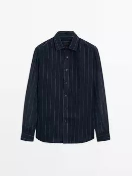 Рубашка стандартного кроя в тонкую полоску из 100% льна Massimo Dutti, синий