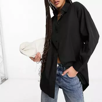 Рубашка Stradivarius Oversized Cotton, черный