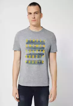 Рубашка STREET ONE MEN с круглым вырезом и надписью, серый