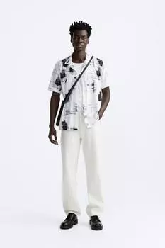Рубашка стрейч с принтом ZARA, белый