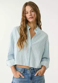 Рубашка STRIPED CROPPED Stradivarius, синий