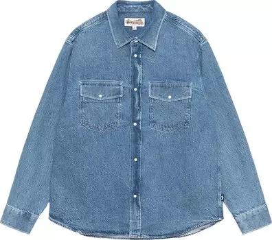 Рубашка Stussy Boxy Western Denim 'Light Denim', синий