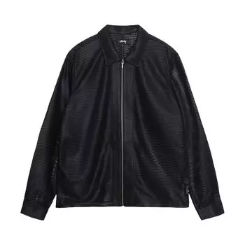 Рубашка Stussy Perforated Leather Zip Shirt, черный