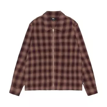 Рубашка Stussy Zip Twisted Yarn Plaid Shirt, коричневый