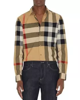 Рубашка Summerton Cotton Poplin Slim Fit Buttons Shirt Burberry, коричневый/бежевый