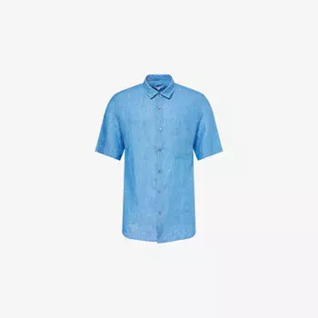 Рубашка Sunspel из льна свободного кроя с накладными карманами, синий