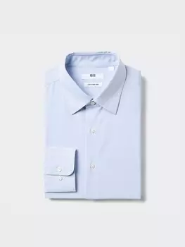 Рубашка super non-iron regular fit обычный воротник, клетка Uniqlo, синий