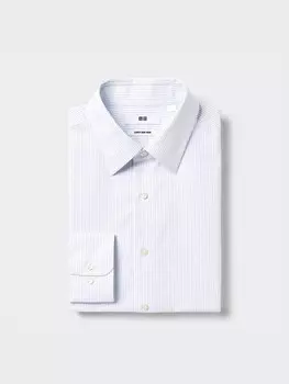 Рубашка super non-iron regular fit обычный воротник, в полоску Uniqlo, синий