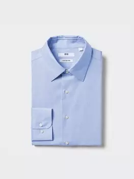 Рубашка super non-iron regular fit обычный воротник Uniqlo, голубой