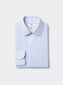Рубашка super non-iron slim fit, полоска Uniqlo, цвет 63 синий