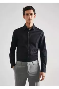 Рубашка Super Slim Fit из поплина Mango, черный