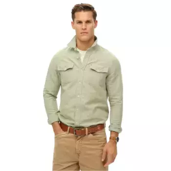 Рубашка Superdry Merchant Linenblend Work, зеленый