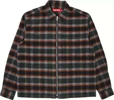 Рубашка Supreme Shadow Plaid Flannel Zip Up 'Green', зеленый