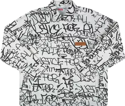Рубашка Supreme x Comme des Garons Shirt Printed Canvas Chore Coat 'White', белый