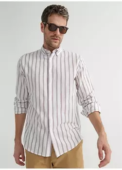 Рубашка светло-коричневая мужская в полоску с воротником рубашки Fabrika