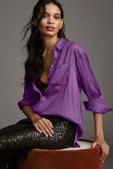 Рубашка свободная Anthropologie на пуговицах, фиолетовый