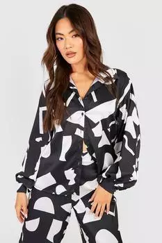 Рубашка свободного края с абстрактным гео принтом Boohoo, черный