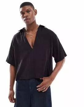 Рубашка свободного кроя ASOS DESIGN черного цвета с глубокими лацканами