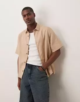 Рубашка свободного кроя ASOS DESIGN из 100% льна песочного цвета