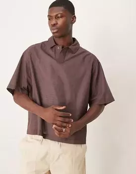 Рубашка свободного кроя ASOS DESIGN из льняного материала коричневого цвета