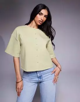 Рубашка свободного кроя ASOS DESIGN из ткани интерлок с пуговицами в цвете шалфея