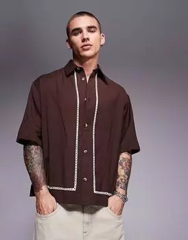 Рубашка свободного кроя ASOS DESIGN коричневого цвета с отделкой крючком
