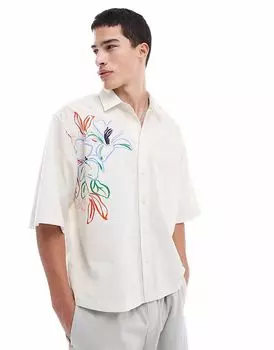 Рубашка свободного кроя ASOS DESIGN с цветочным принтом в каменном цвете