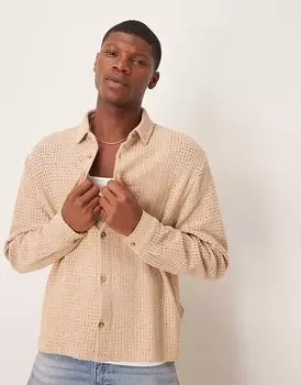 Рубашка свободного кроя ASOS DESIGN с трикотажной текстурой в каменном цвете