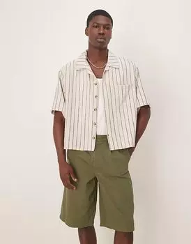 Рубашка свободного кроя ASOS DESIGN свободного кроя с полосками цвета экрю и темно-зеленого цвета