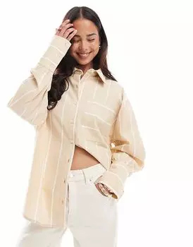 Рубашка свободного кроя ASOS DESIGN в полоску верблюжьего цвета