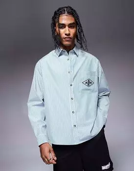 Рубашка свободного кроя ASOS DESIGN в полоску с вышивкой зеленого цвета