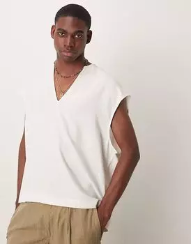 Рубашка свободного кроя без рукавов из льняной смеси белого цвета от ASOS DESIGN