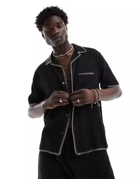 Рубашка свободного кроя черного цвета с короткими рукавами и строчкой по краям Abercrombie & Fitch