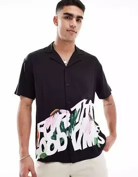 Рубашка свободного кроя Dr Denim Madi с короткими рукавами в черном цветочном стиле для отдыха