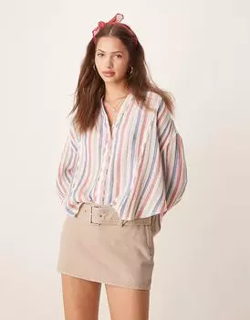 Рубашка свободного кроя Free People в полоску цвета слоновой кости