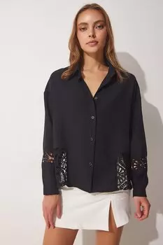 Рубашка свободного кроя и кружева Happiness Istanbul, черный