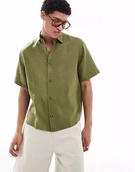 Рубашка свободного кроя из 100% льна ASOS DESIGN пыльно-зеленого цвета