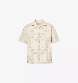 Рубашка свободного кроя из эластичного хлопка с геометрическим принтом и воротником-стойкой Kenzo, коричневый