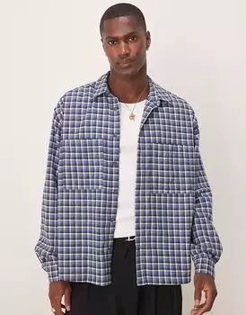 Рубашка свободного кроя из фланели ASOS DESIGN в синюю клетку