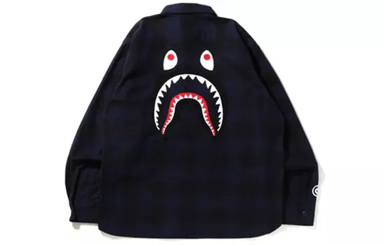 Рубашка свободного кроя из фланели BAPE Check Shark темно-синяя A Bathing Ape, красный