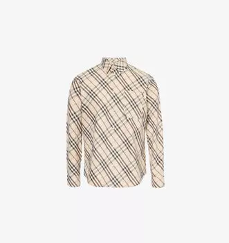 Рубашка свободного кроя из хлопка с принтом в клетку и накладными карманами Burberry, цвет alabaster ip check