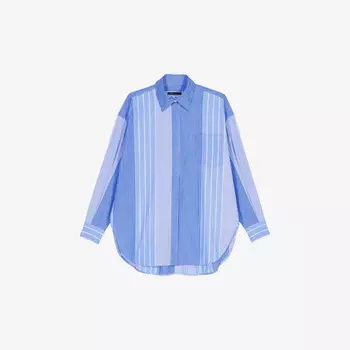 Рубашка свободного кроя из хлопка в полоску с длинными рукавами Maje, синий
