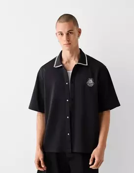 Рубашка свободного кроя из интерлока с короткими рукавами Bershka, черный