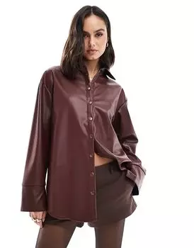 Рубашка свободного кроя из искусственной кожи бордового цвета ASOS DESIGN