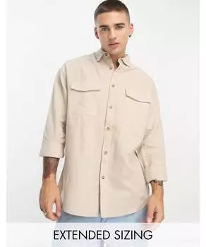 Рубашка свободного кроя из льна ASOS DESIGN с двойными карманами из камня