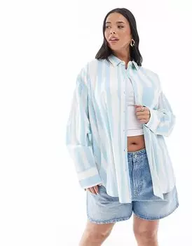 Рубашка свободного кроя из льняной смеси ASOS DESIGN Curve в размытую полоску ASOS Curve