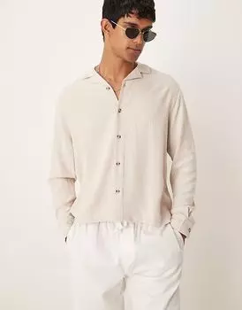 Рубашка свободного кроя из льняной смеси ASOS DESIGN цвета «камень»