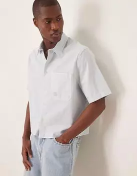 Рубашка свободного кроя из льняной смеси ASOS DESIGN синего цвета с вышивкой в тон на груди