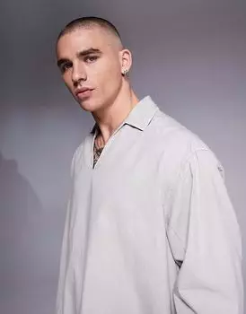 Рубашка свободного кроя из поплина ASOS DESIGN светло-серого цвета